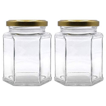 Glass Candle Jars 100 ML Hexagon Jar Golden Cap 6pcs PM049