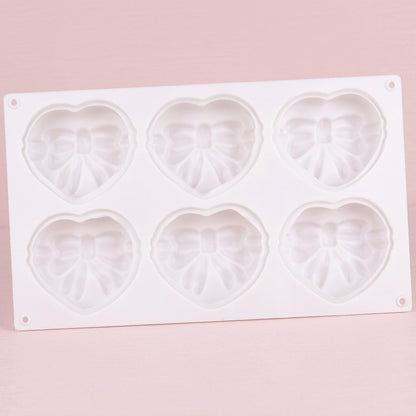 6 Cavity Heart with Bow & Ribbon Silicone Mold