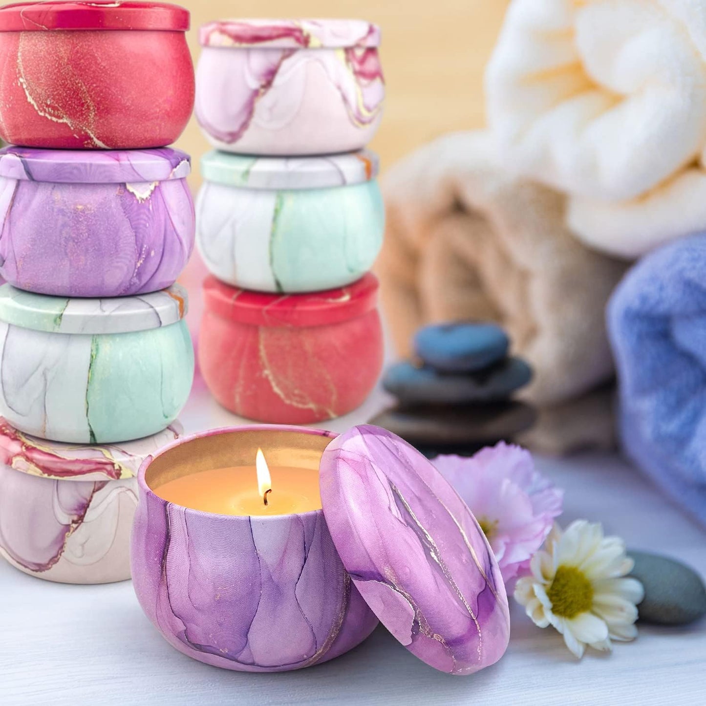 Tin Box Marble 6.2*4.2 cm Pack Of 12 (3 Pieces of each color) PM278
