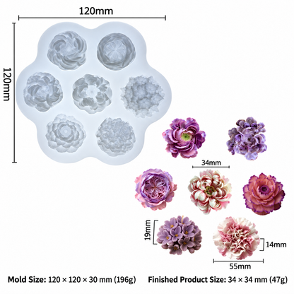 7 Cavity Multi-Design Flower Silicone Mold | CFM536