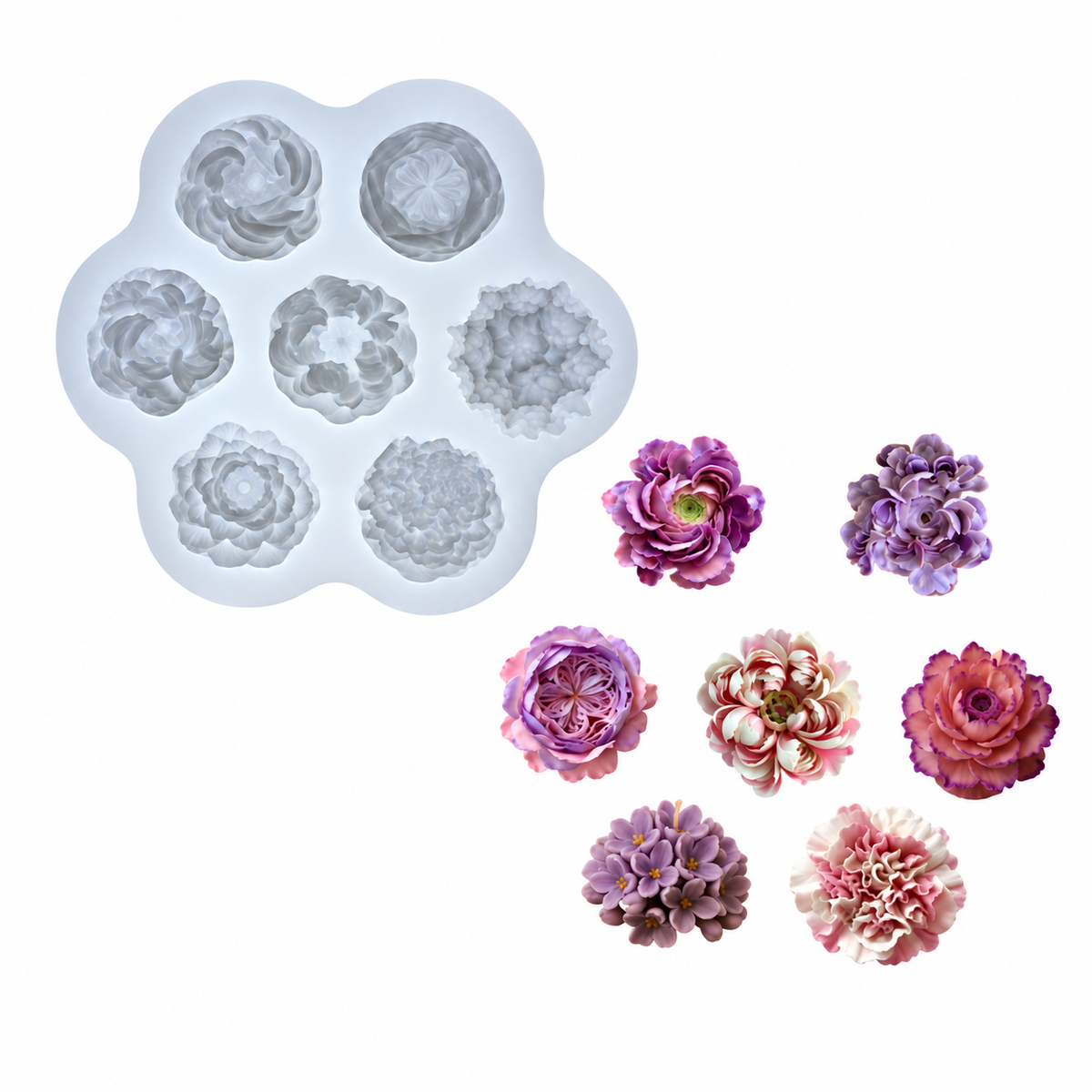 7 Cavity Multi-Design Flower Silicone Mold | CFM536