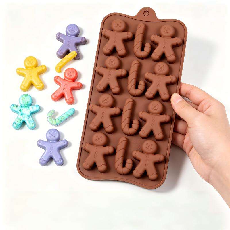 8 Cavity Gingerbread Man & Candy Cane Silicone Mold | CFM542