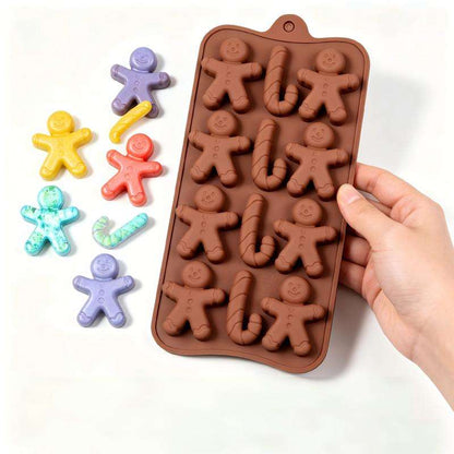 8 Cavity Gingerbread Man & Candy Cane Silicone Mold | CFM542
