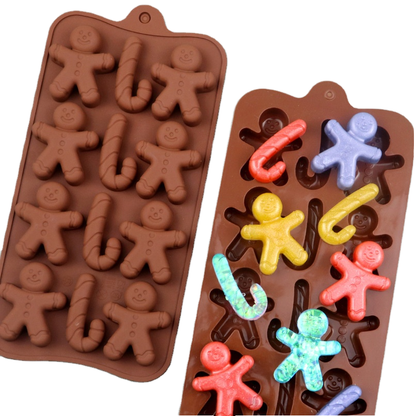 8 Cavity Gingerbread Man & Candy Cane Silicone Mold | CFM542