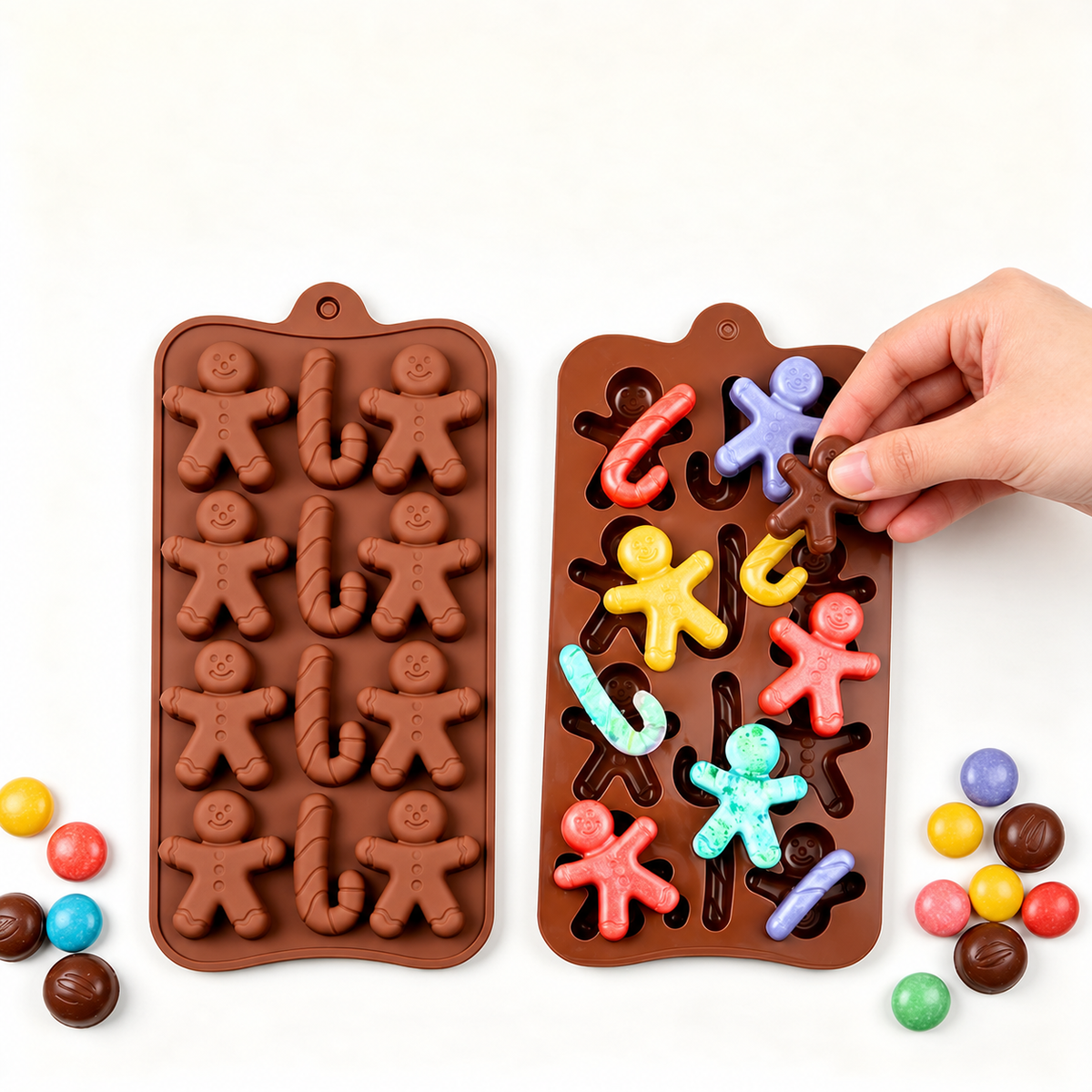 8 Cavity Gingerbread Man & Candy Cane Silicone Mold | CFM542