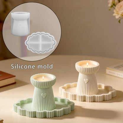 Ribbed Candle Holder & Tray Silicone Mold Set | ARM557