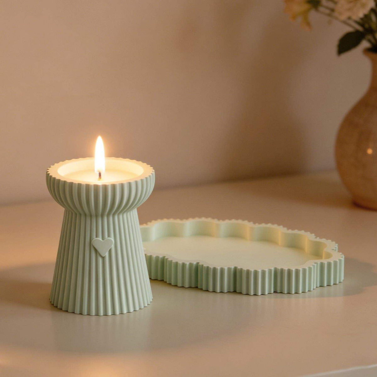 Ribbed Candle Holder & Tray Silicone Mold Set | ARM557