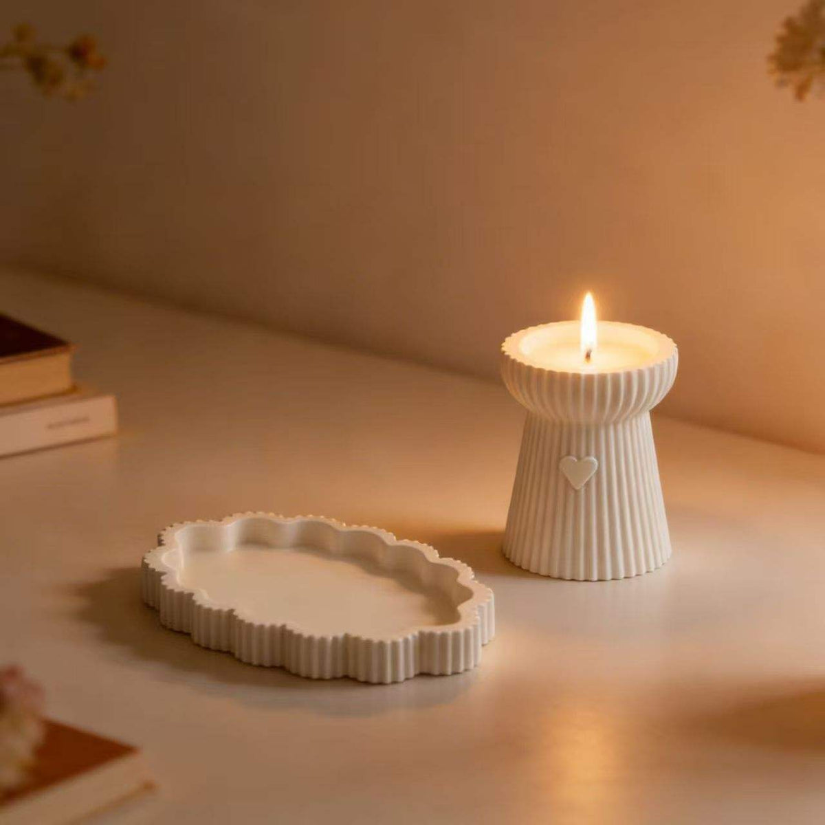Ribbed Candle Holder & Tray Silicone Mold Set | ARM557