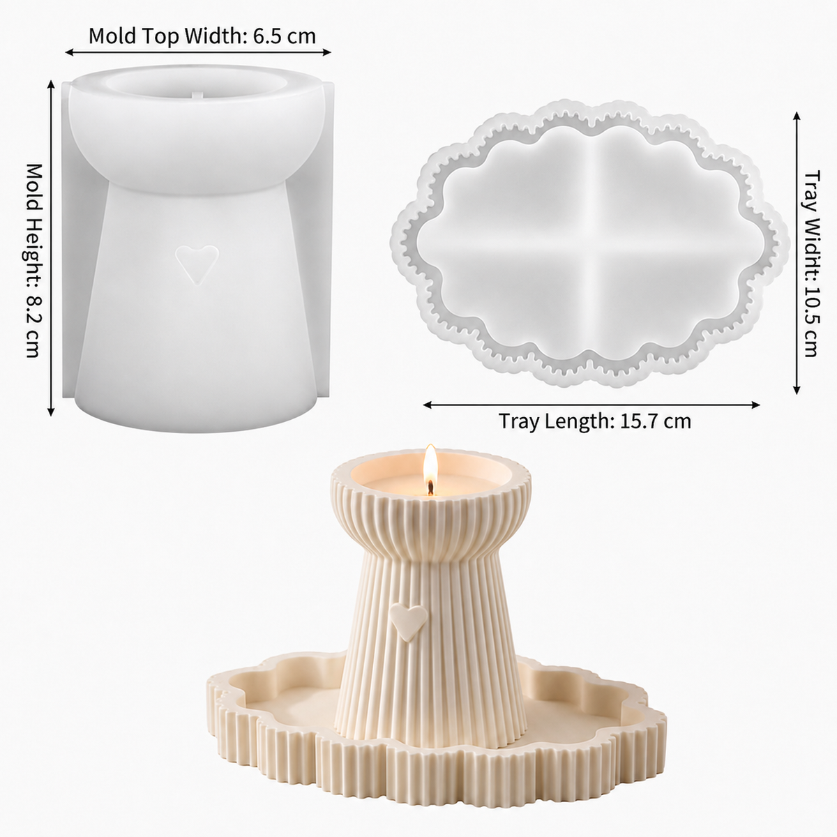 Ribbed Candle Holder & Tray Silicone Mold Set | ARM557