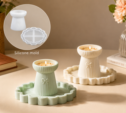 Ribbed Candle Holder & Tray Silicone Mold Set | ARM557