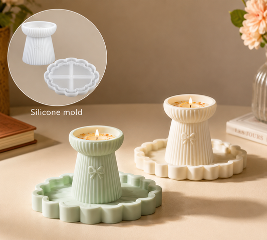 Ribbed Candle Holder & Tray Silicone Mold Set | ARM557