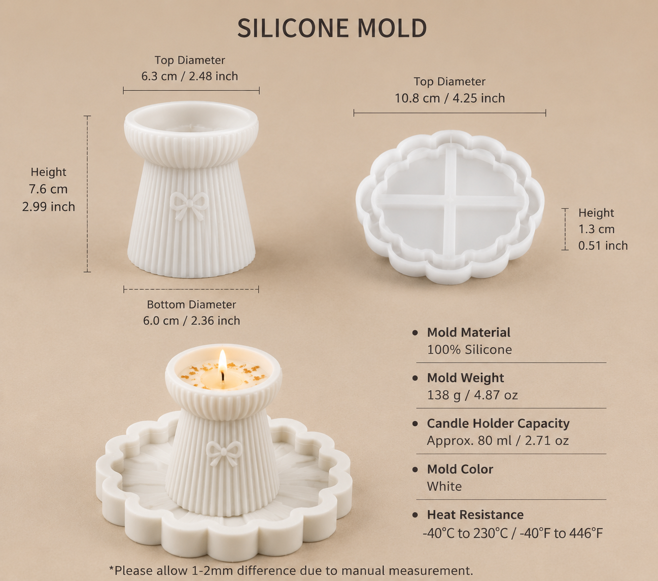 Ribbed Candle Holder & Tray Silicone Mold Set | ARM557