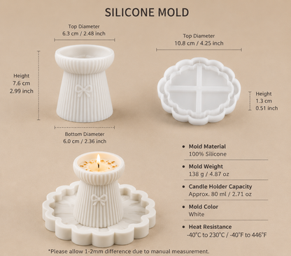 Ribbed Candle Holder & Tray Silicone Mold Set | ARM557