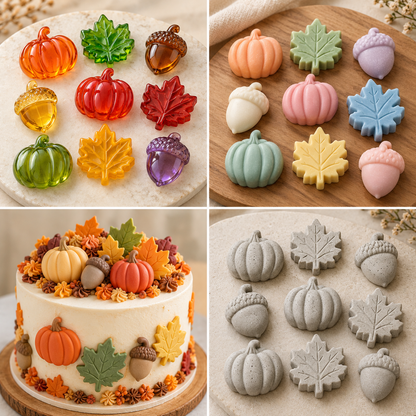 Autumn Pumpkin, Acorn & Maple Leaf Silicone Mold Set | MLD-SSM353