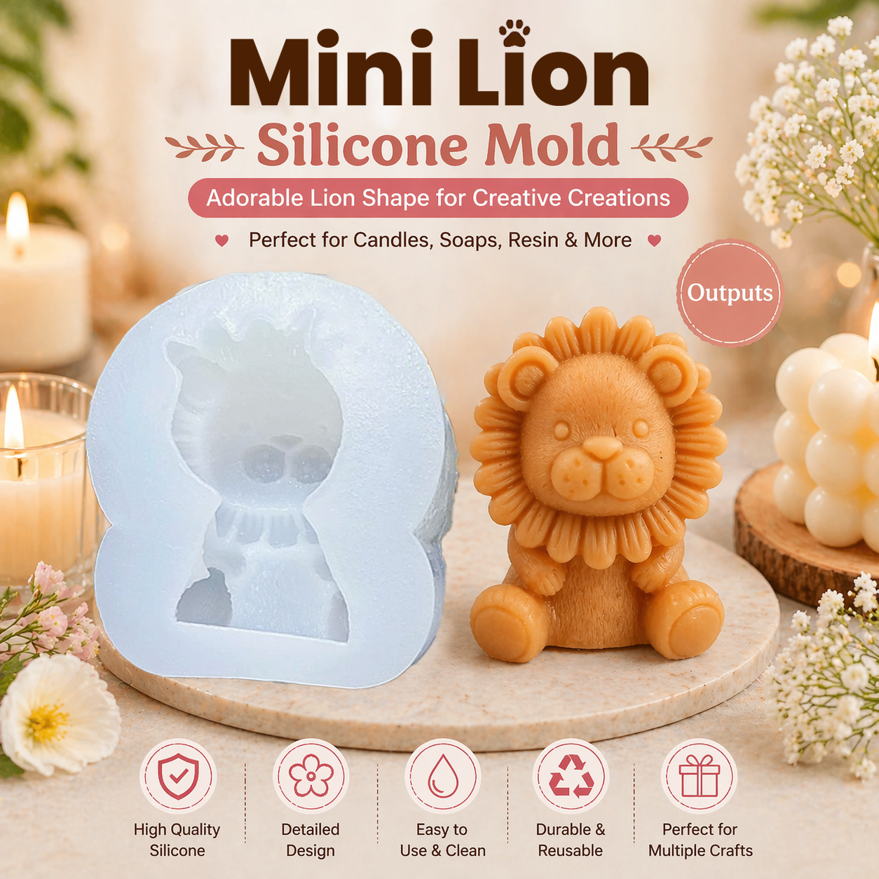 Mini Lion Candle Mold WCM611  (OWN)