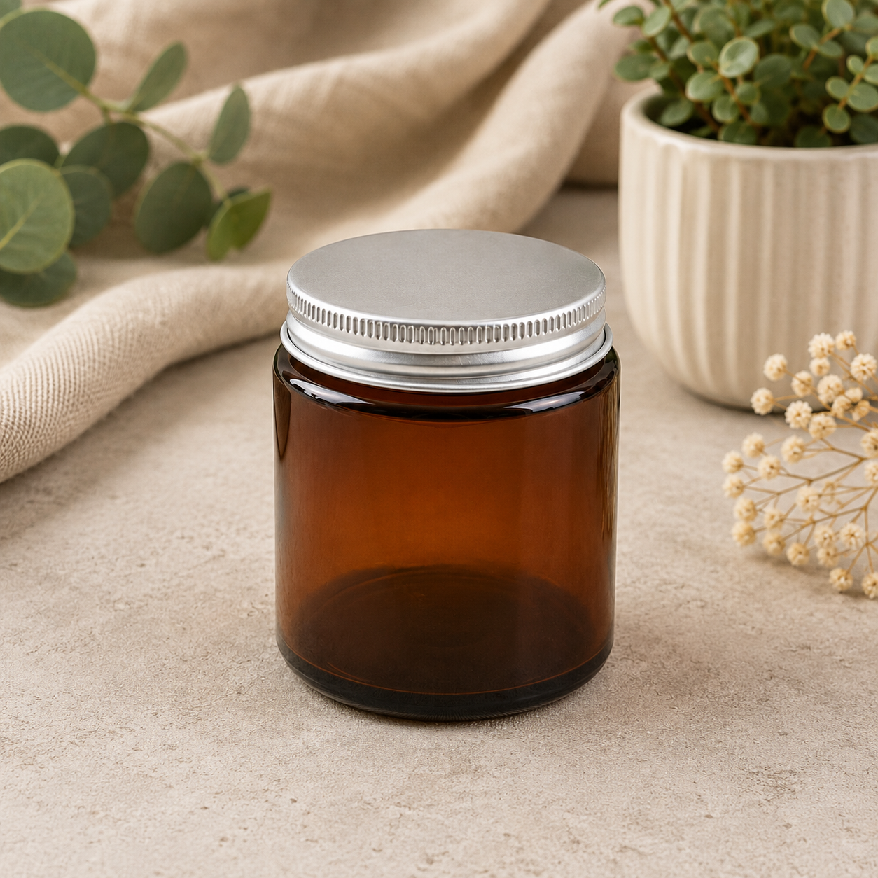Glass Candle Jars 250ml Amber Silver Cap 6pcs PM159