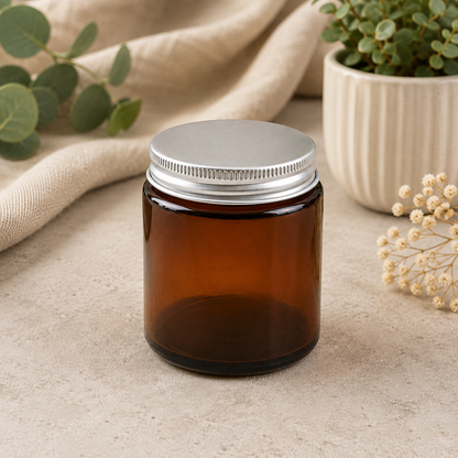 Glass Candle Jars 250ml Amber Silver Cap 6pcs PM159