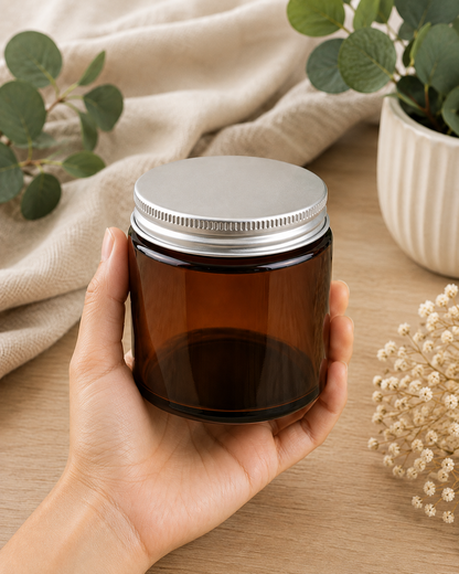 Glass Candle Jars 250ml Amber Silver Cap 6pcs PM159