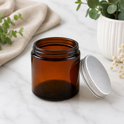Glass Candle Jars 250ml Amber Silver Cap 6pcs PM159