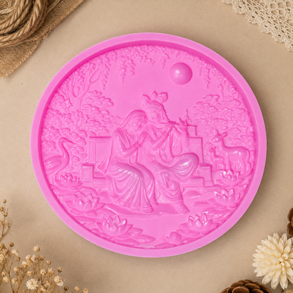 Radha Krishna Round Wall Hanging Silicone Mould | DIY Jesmonite, Resin, Concrete, Plaster & Soap Casting Mold | SSM318