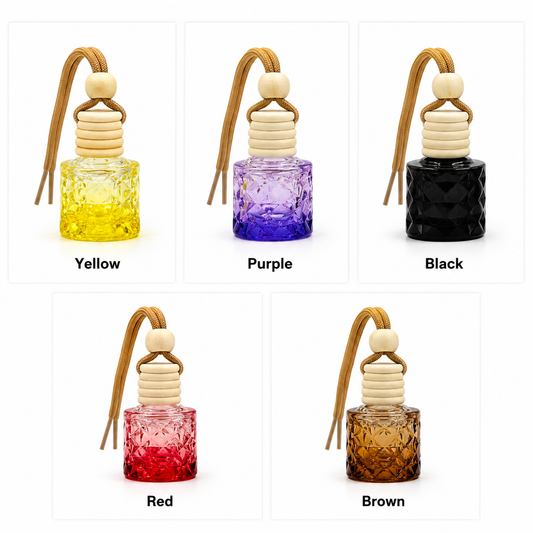 Textured Round Glass Car Diffuser Bottle with Wooden Cap (10 ml) | HDF019