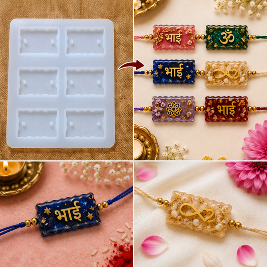 Wave Edge Rectangle Rakhi Mold | 6 Cavity