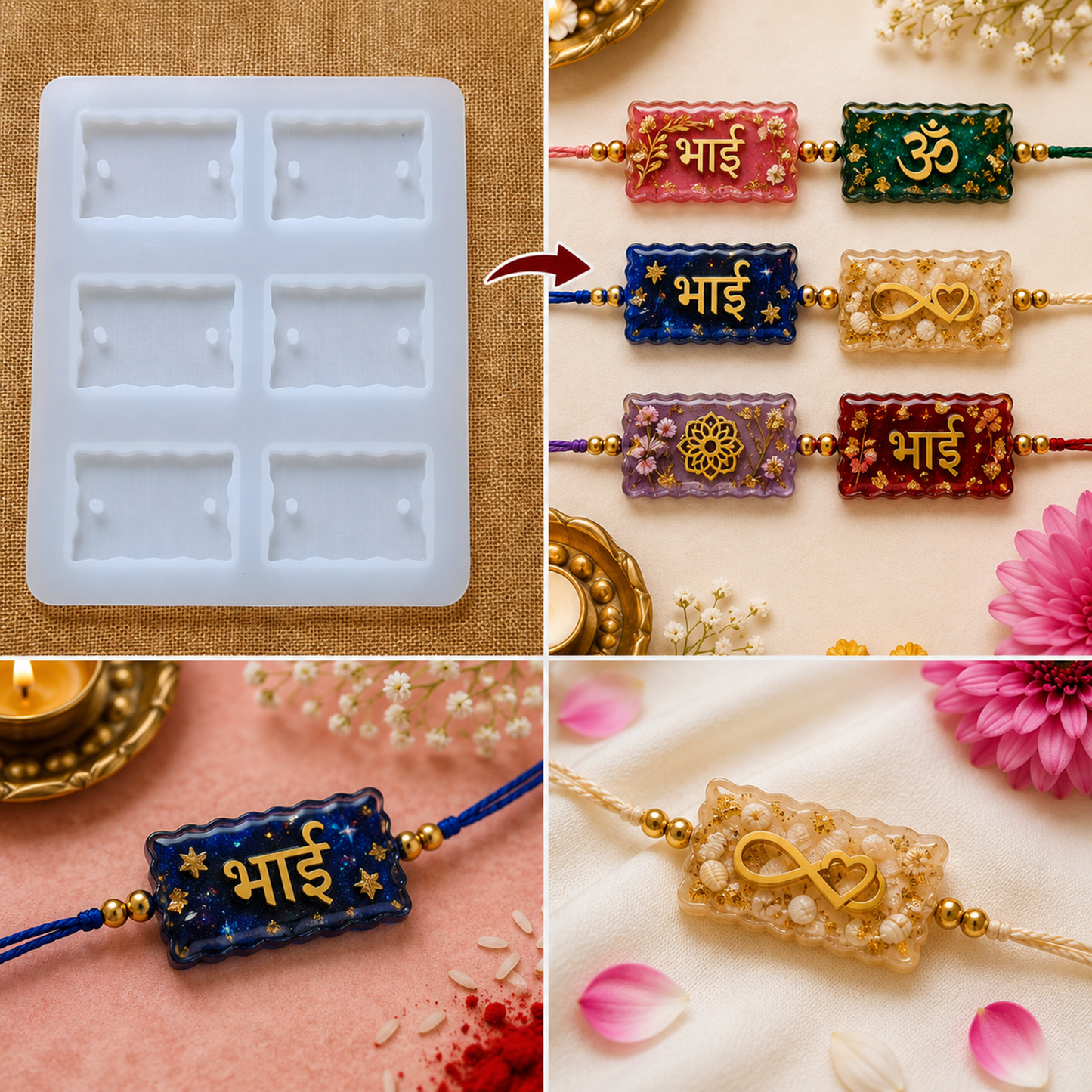 Wave Edge Rectangle Rakhi Mold | 6 Cavity | ARM546