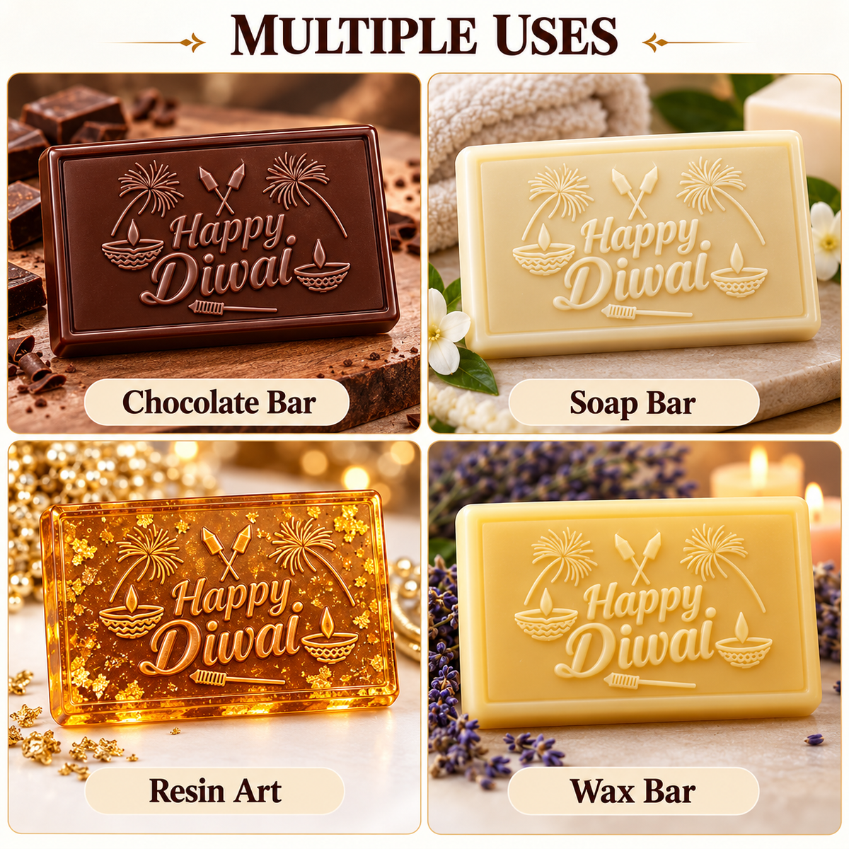 Fireworks Happy Diwali Chocolate Bar Silicone Mold | MLD- CFM501
