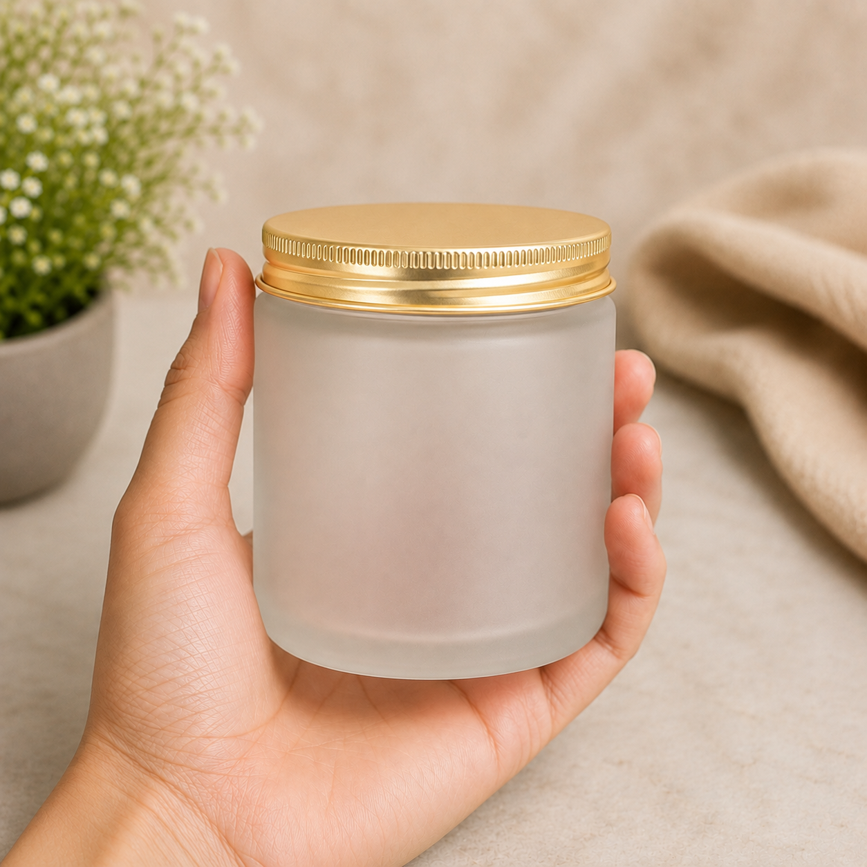 250ml Frosted Golden Cap Glass Candle Jars 6 pcs PM237