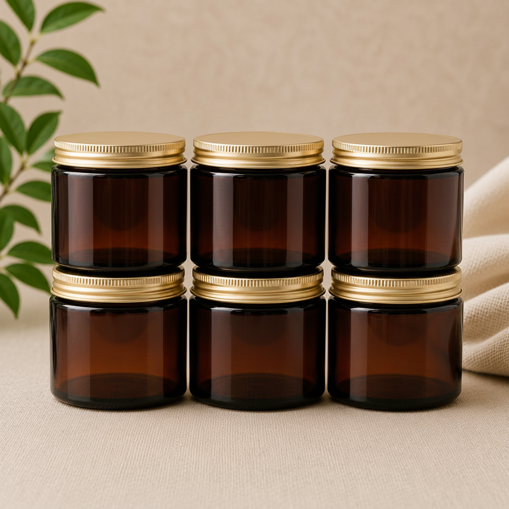 Glass Candle Jars 250ml Amber Golden Cap 6pcs PM160