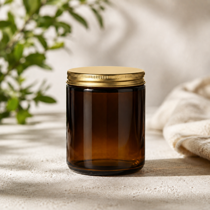 Glass Candle Jar 250ml Tall Amber Golden Cap 6 Pcs PM158