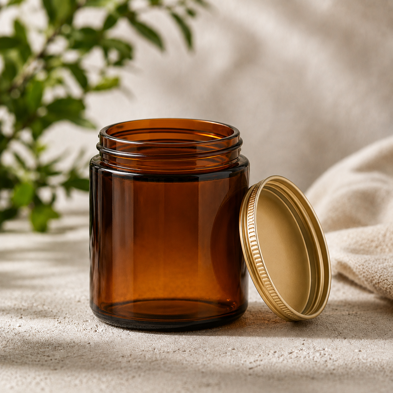 Glass Candle Jar 250ml Tall Amber Golden Cap 6 Pcs PM158