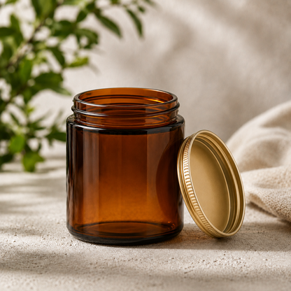 Glass Candle Jar 250ml Tall Amber Golden Cap 6 Pcs PM158