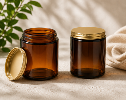 Glass Candle Jar 250ml Tall Amber Golden Cap 6 Pcs PM158