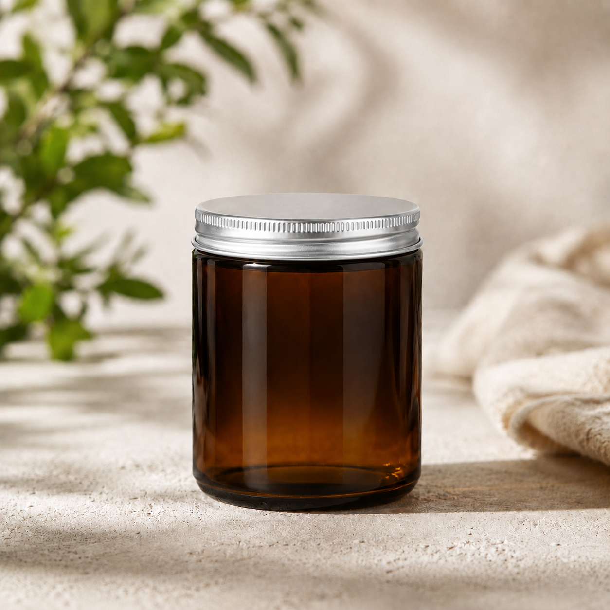 Glass Candle Jars 250ml Tall Amber Silver Cap 6pcs PM157