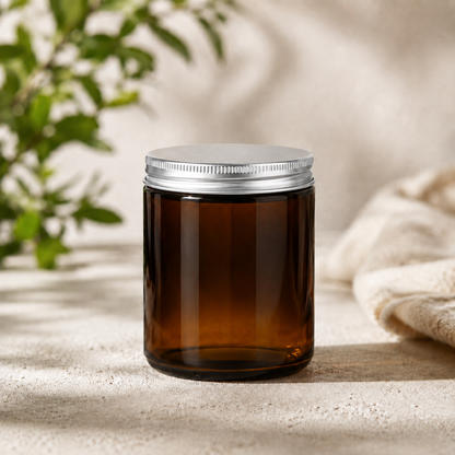 Glass Candle Jars 250ml Tall Amber Silver Cap 6pcs PM157