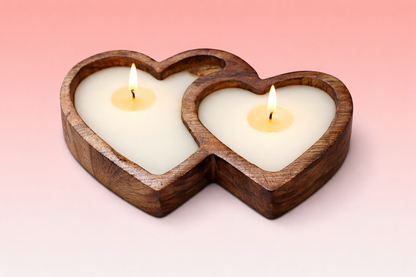 Twin Heart Wooden Candle Holder | WC013