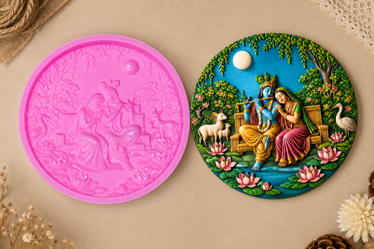 Radha Krishna Round Wall Hanging Silicone Mould | DIY Jesmonite, Resin, Concrete, Plaster & Soap Casting Mold | SSM318