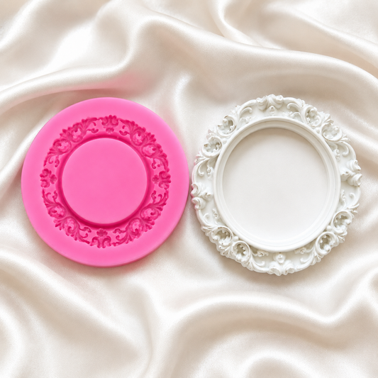 Vintage Floral Round Frame Mold | CFM557