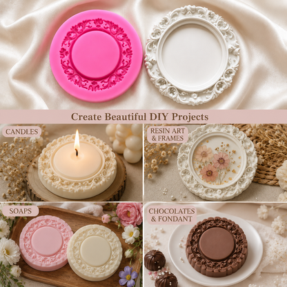 Vintage Floral Round Frame Mold | CFM557