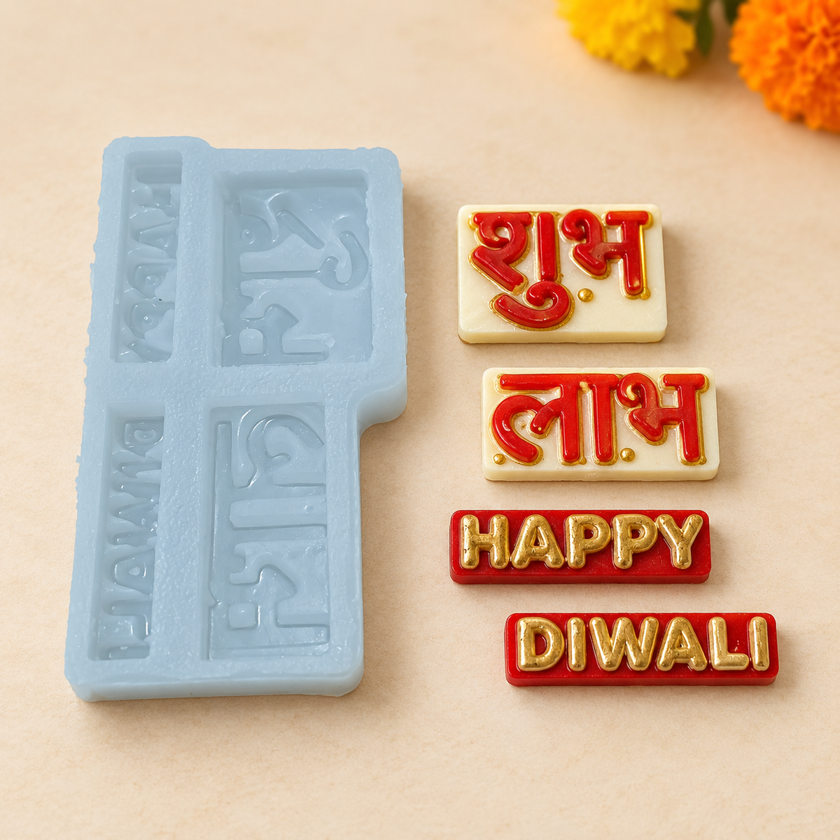 4 Cavity Shubh Labh Happy Diwali Silicone Mold | MLD-CFM507[own]