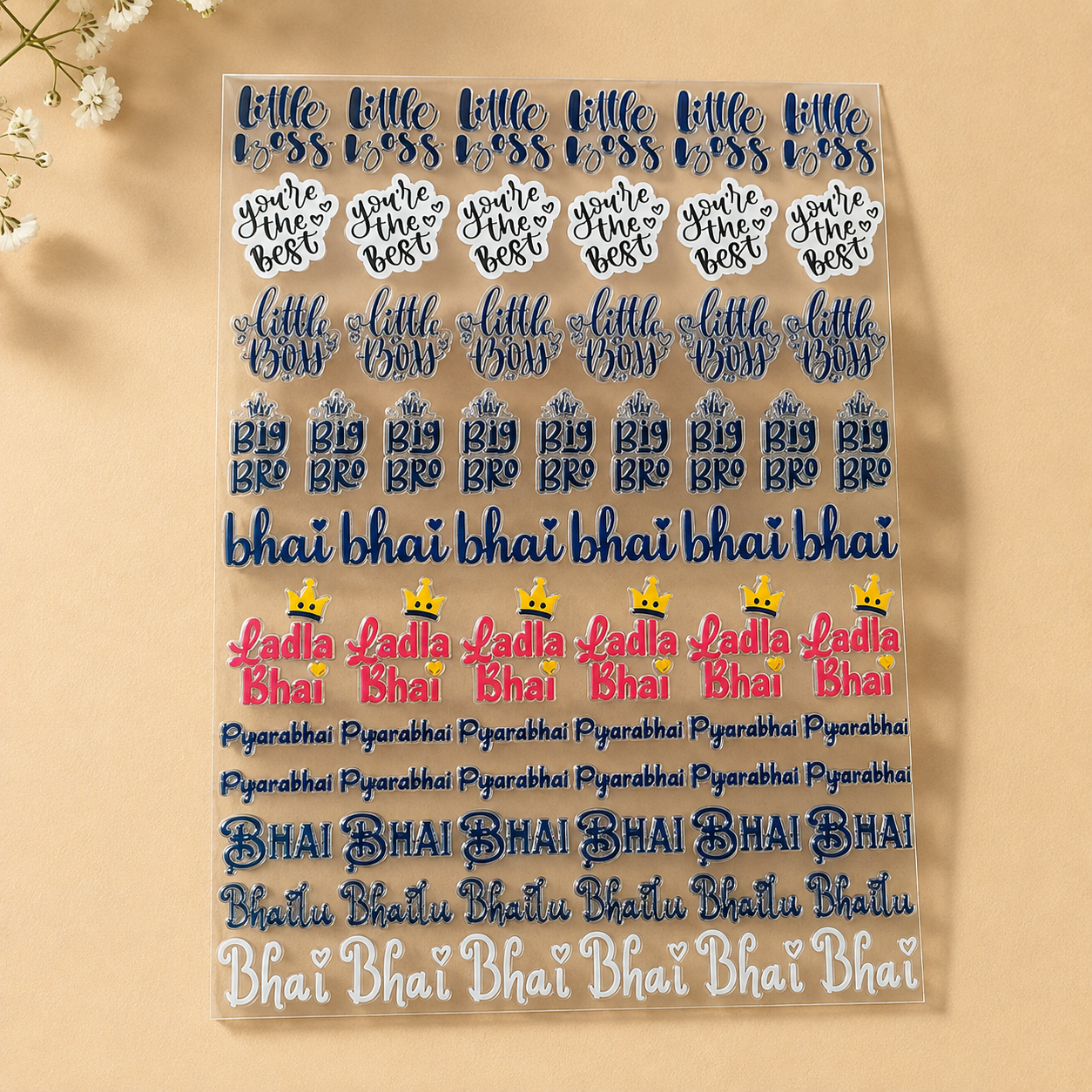 UV Transfer Sticker Sheet – Bhai, Bro & Little Boss Stickers | UV025