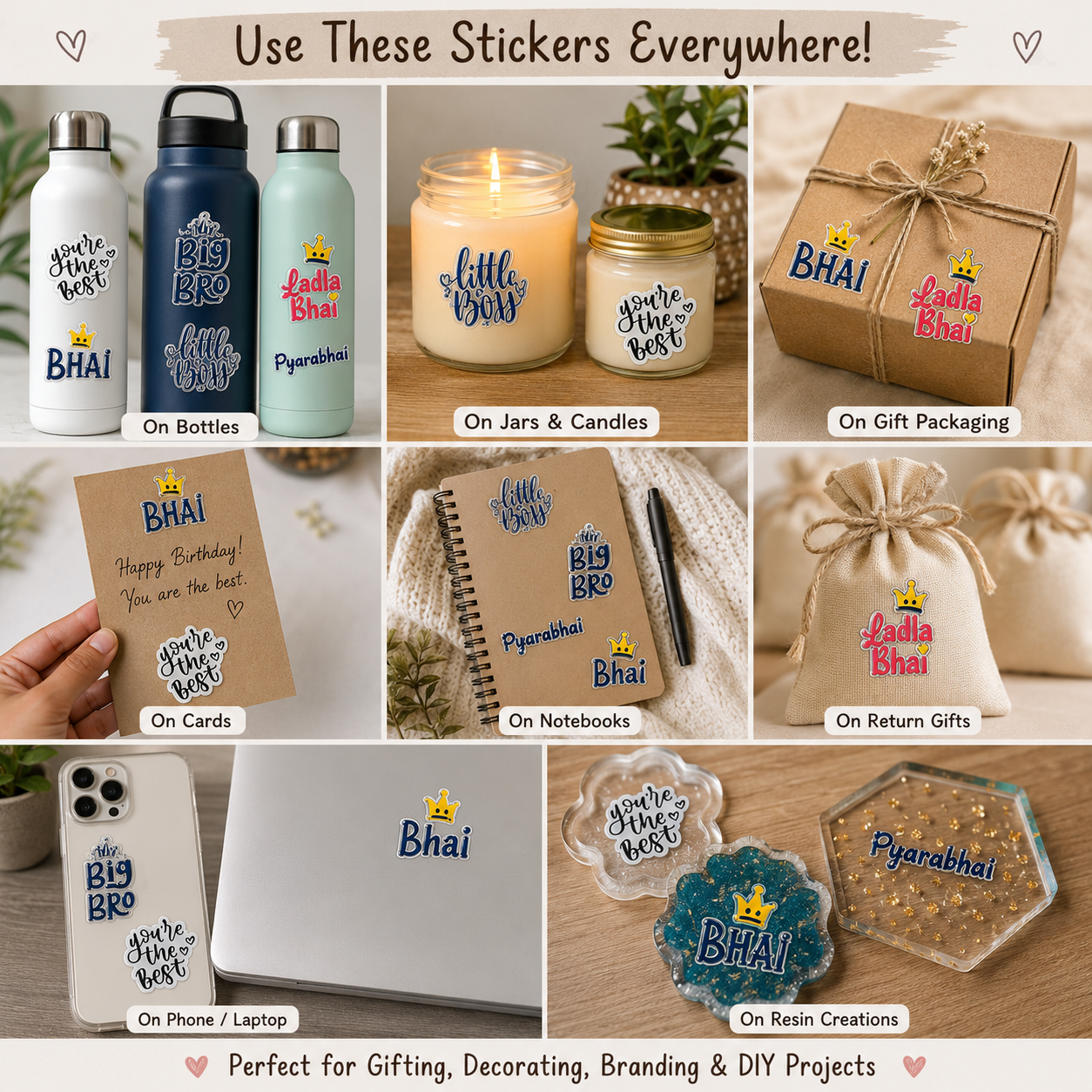 UV Transfer Sticker Sheet – Bhai, Bro & Little Boss Stickers | UV025