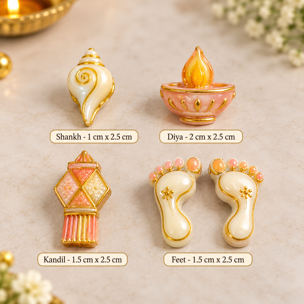 Diwali Special Shankh, Diya, Kandil & Lakshmi Charan Silicone Mold | MLD-CFM505[own]