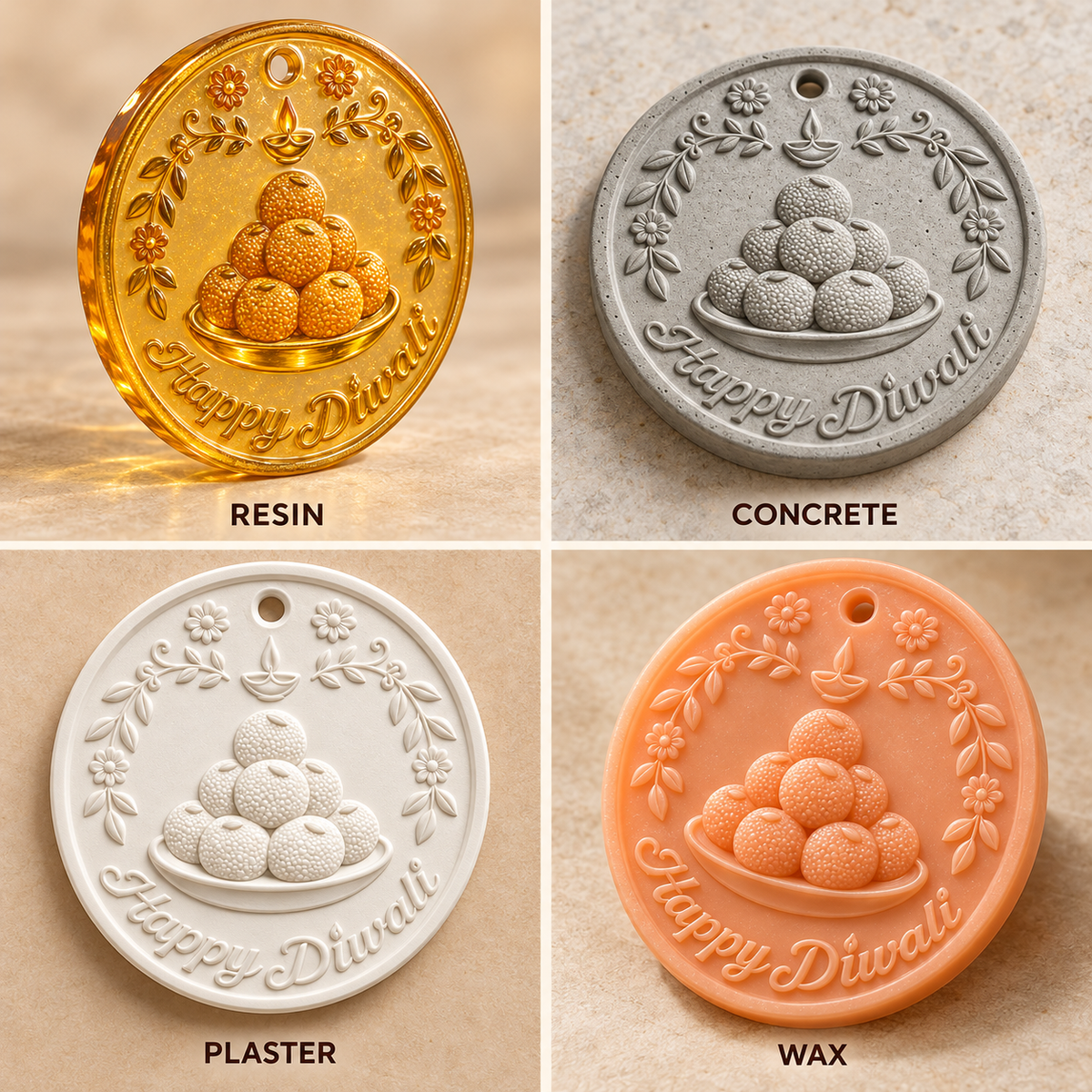 Happy Diwali Laddu Plaque Silicone Mold | MLD-ARM602