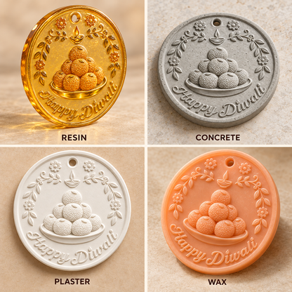 Happy Diwali Laddu Plaque Silicone Mold | MLD-ARM602