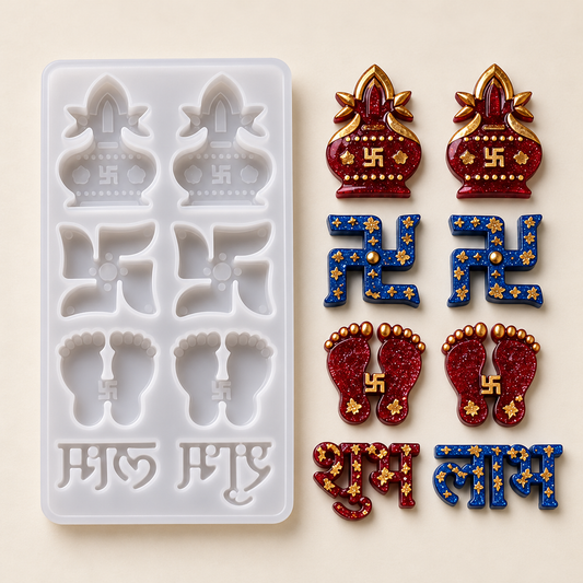 Shubh Labh Silicone Mold – Kalash, Swastik & Lakshmi Footprints | MLD-ARM601