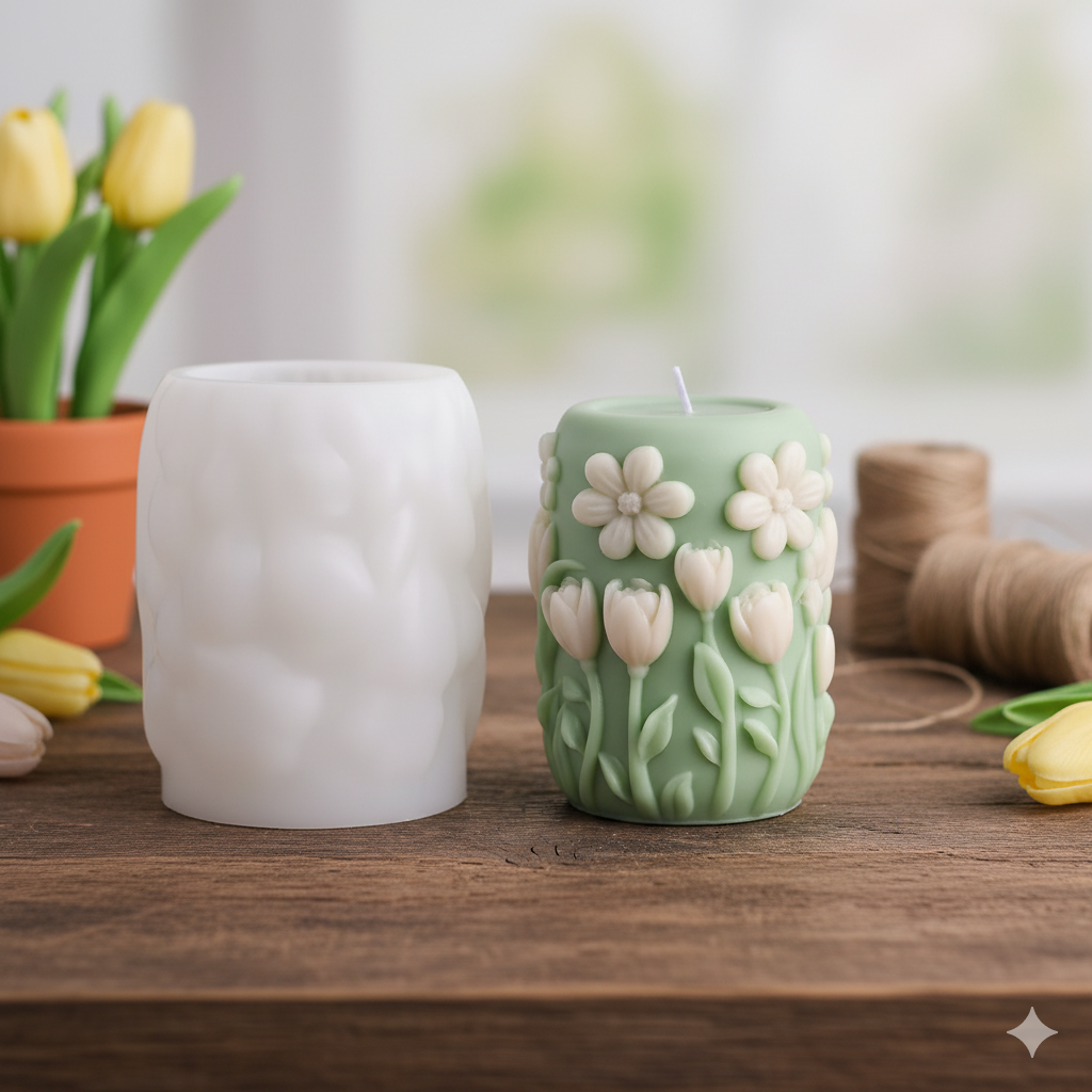 Blooming Flower Pillar Candle Molds WCM661