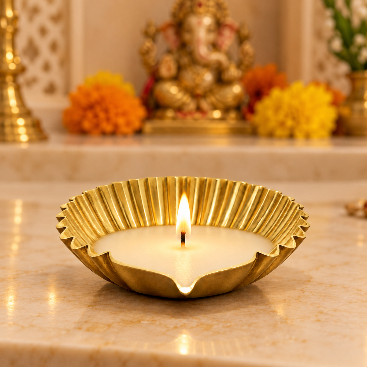 Crinkle / Sunflower Metal Urli Diya | HOM-WCT037