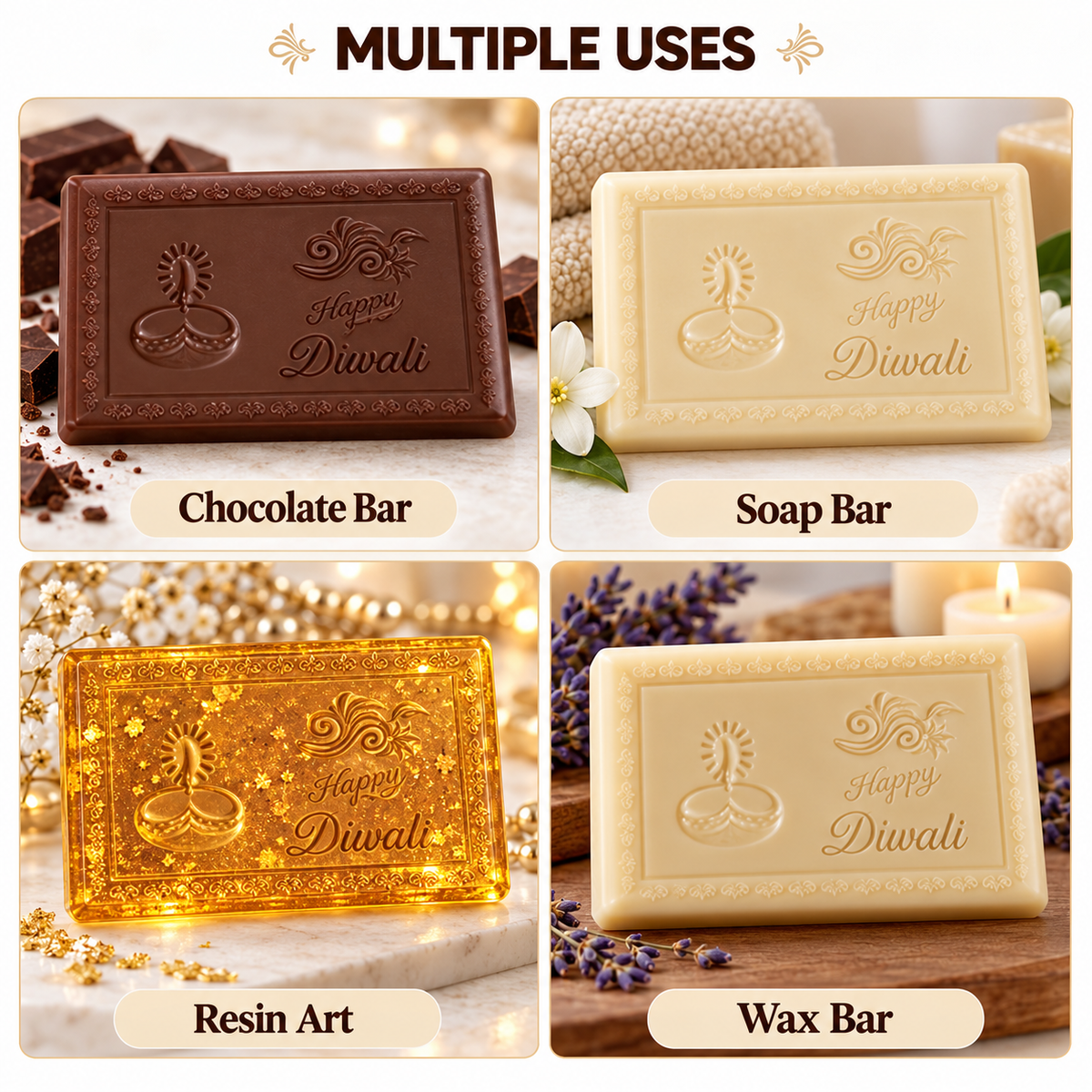 Diya Happy Diwali Chocolate Bar Silicone Mold | MLD- CFM498